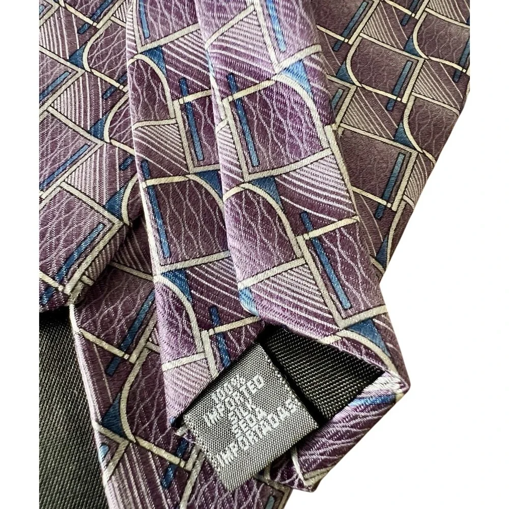Palatina Mens Silk Tie Purple Blue Geometric Abstract Woven Classic Necktie 56
